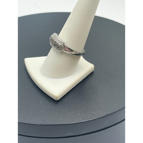 D’Joy Sterling Silver Rhodium Black Clear Pave Diamond Bar Band Ring Sz 9.25 - Picture 5 of 8